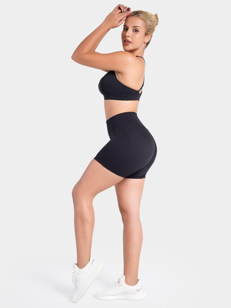 Sunzel No Front Seam Biker Shorts Women 5'' - High Waisted Tummy Control Yoga Shorts, Squat Proof Workout Gym Shorts Black Medium