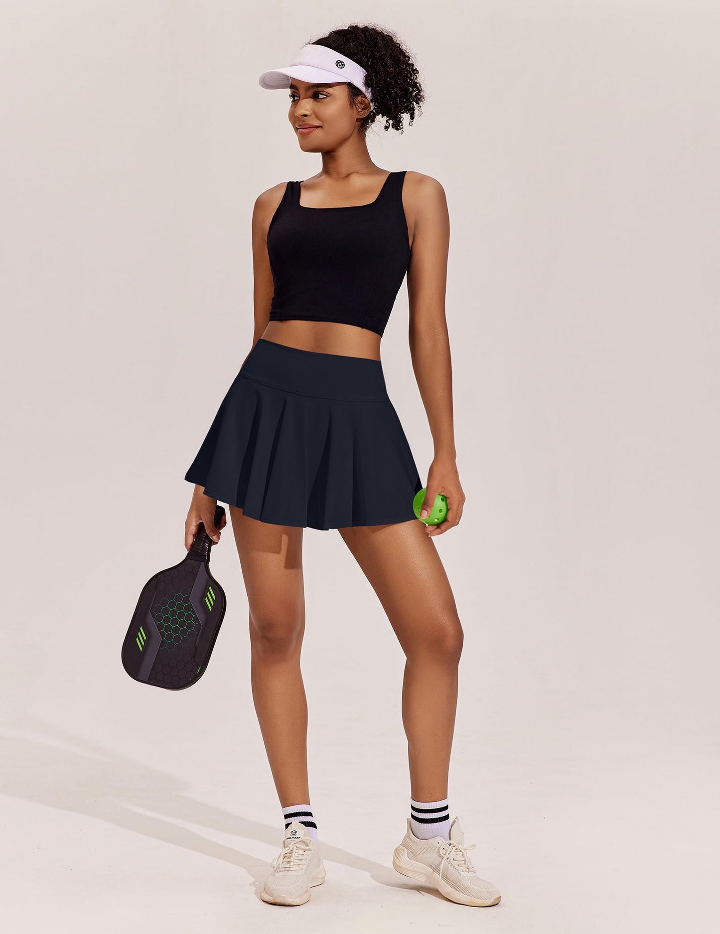 PINSPARK Tennis Skirts for Women High Waisted Golf Skirt with Pockets Pleated Athletic Skorts Mini Pickleball Outfits, Dark Navy XS