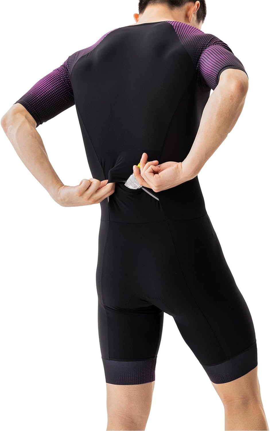 Men’s Triathlon Suit - Short Sleeve Racing Tri Suit | Quick Dry, Padded, Zipper Pocket