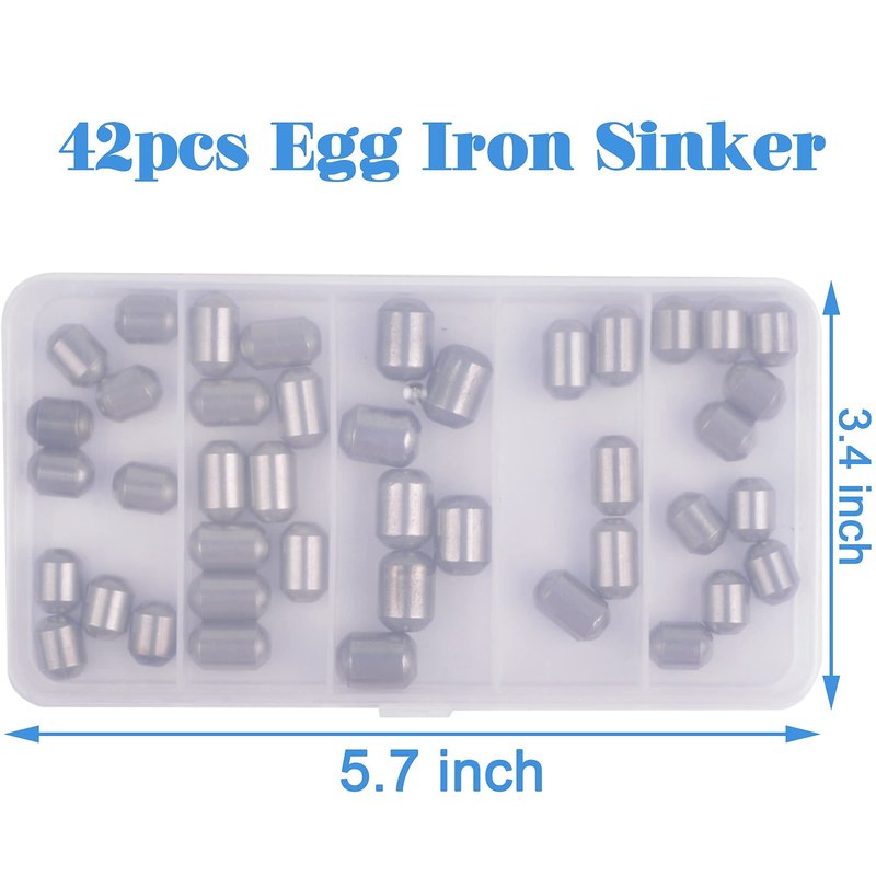 Fishing Weights Egg Sinkers Kit,42pcs Lead Free Fishing Weights Slip Sinkers for Fishing Lines Steel Barrel Weights for Freshwater Saltwater Bass Trout Walleye Fishing