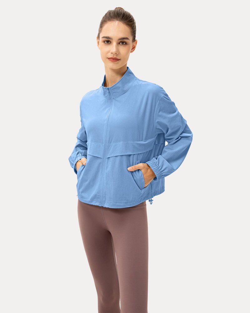 Locachy Women's Lightweight Zip Up Athletic Jacket Stand Collar Windproof Sun Protection Workout Outdoor Jacket Blue M