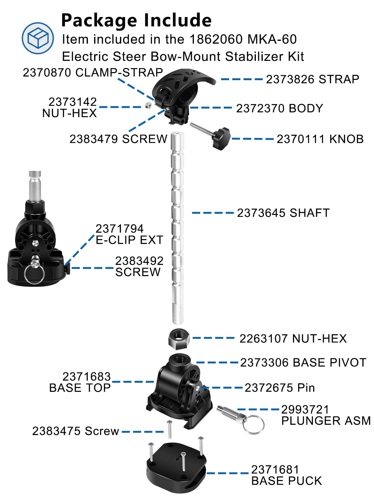 Repalcement for 1862060 MKA-60 Electric Steer Bow-Mount Stabilizer Kit, Trolling Motor Stabilizer Mount For MinnKota Trolling Motors Ulterra, Terrova & PowerDrive, Reduces Bounce and Vibration
