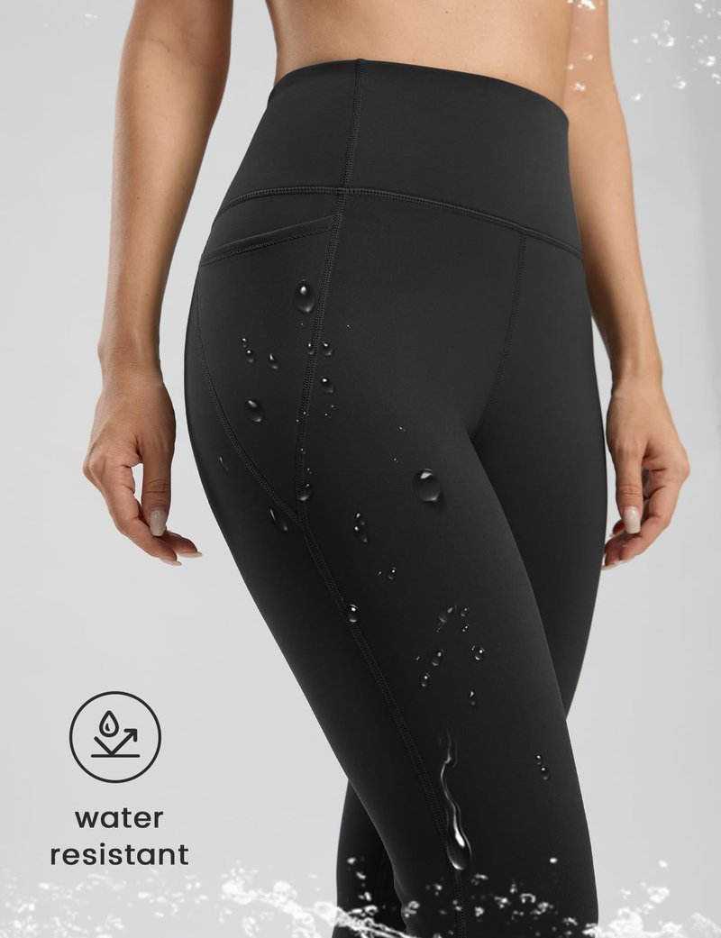 Seamaid Women's Fleece Lined Leggings with Pockets 27" Water Resistant Winter Thermal Warm Pants Running Hiking Black L