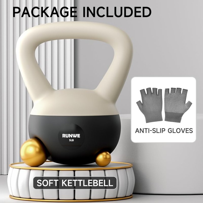 RUNWE 25 lb Kettlebell Soft - Sand Filled Kettlebell Hand Weight, Soft-Sided Cushioned Base,Safety Guaranteed Ideal for Men, Women, & Beginners