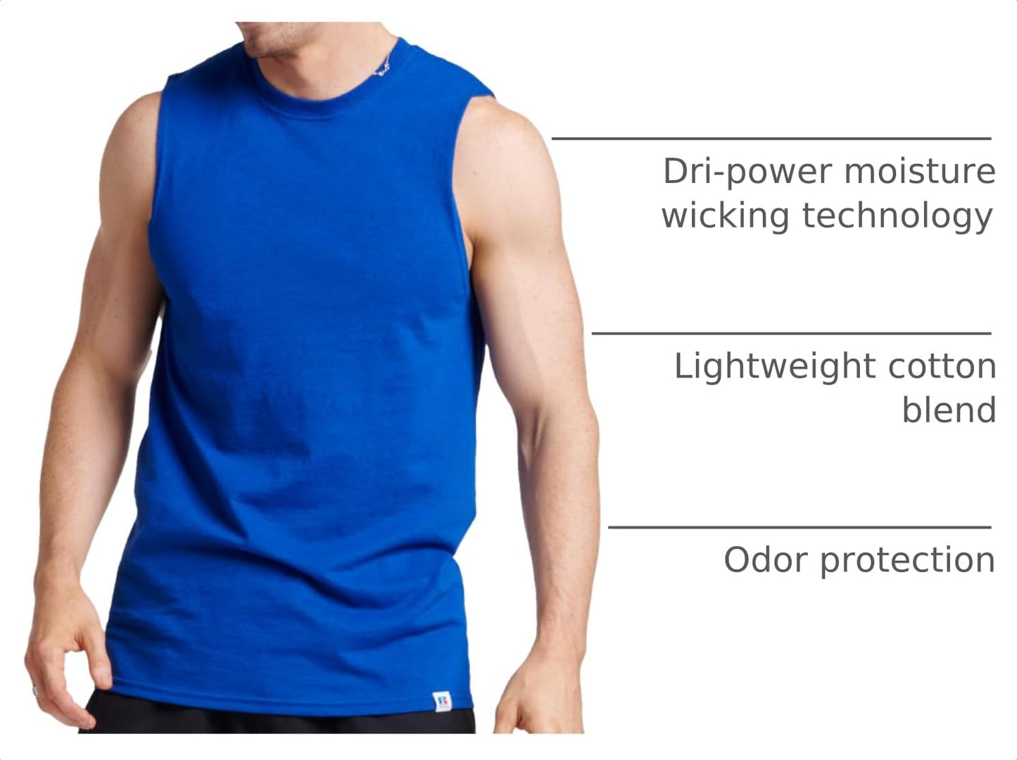 Russell Athletic Men's Cotton Performance Sleeveless Muscle T-Shirt,Royal,XX-Large