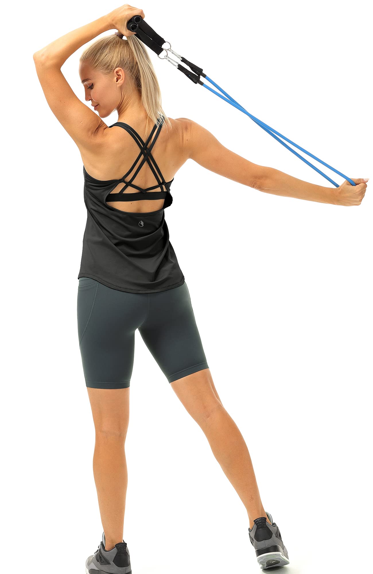icyzone Workout Tank Tops Built in Bra - Women's Strappy Athletic Yoga Tops, Running Exercise Gym Shirts (S, Black)