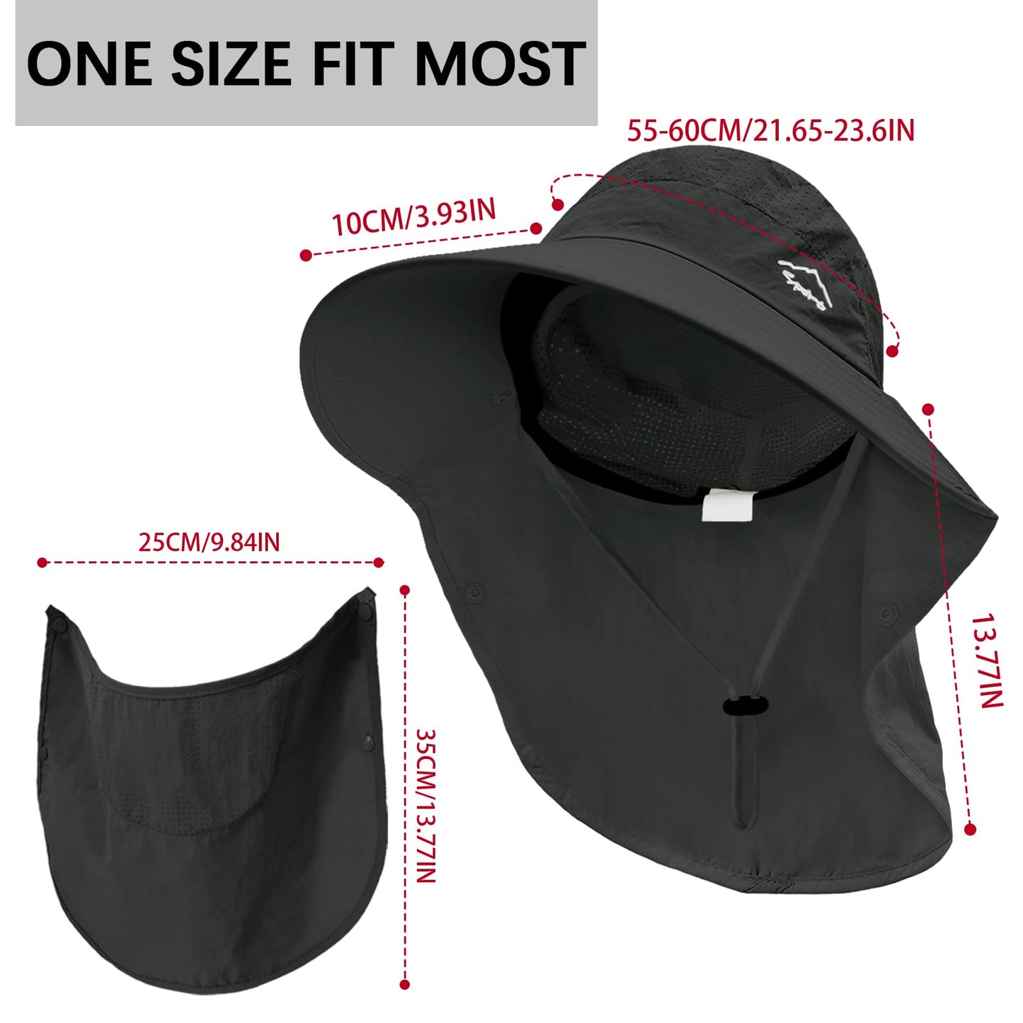 Rosoz Sun Hat for Men Women with Neck Flap,Wide Brim UPF50+ Fishing Hat with Detachable Face Cover Outdoor Sun Protection Hat