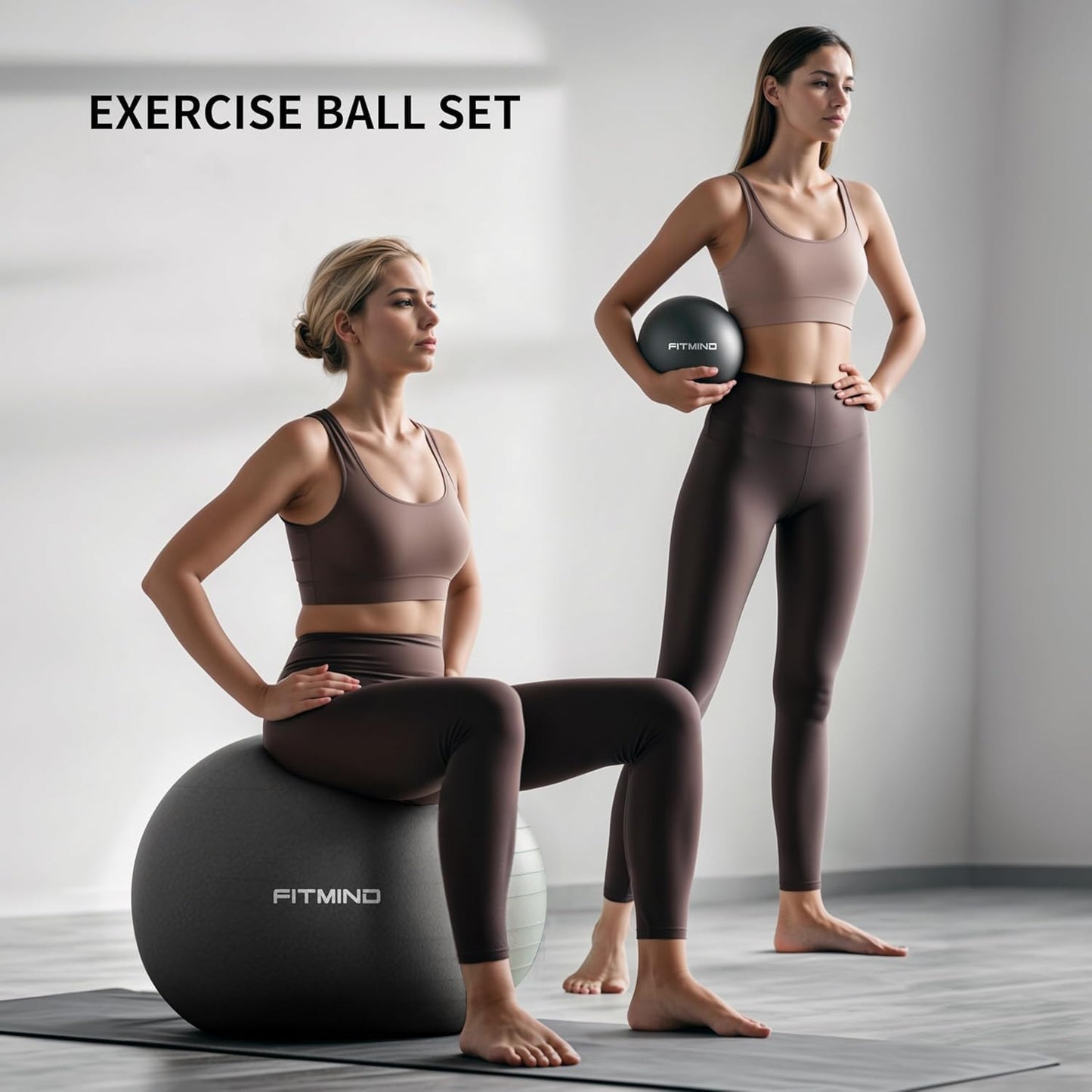 FITMIND Exercise Balls Set 22-30 Inch & 9 Inch, Small Pilates Ball with Pump, Pregnancy Ball for Women, Yoga Balls for Exercise, Small Exercise Ball for Between Knees, Stability, Physio
