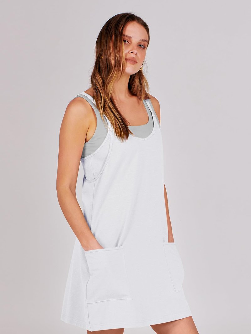 ANRABESS Women Athletic Dress Summer Tennis Workout Active Sports Mini Romper Dress Built in Shorts Travel Vacation Clothes White X-Smal
