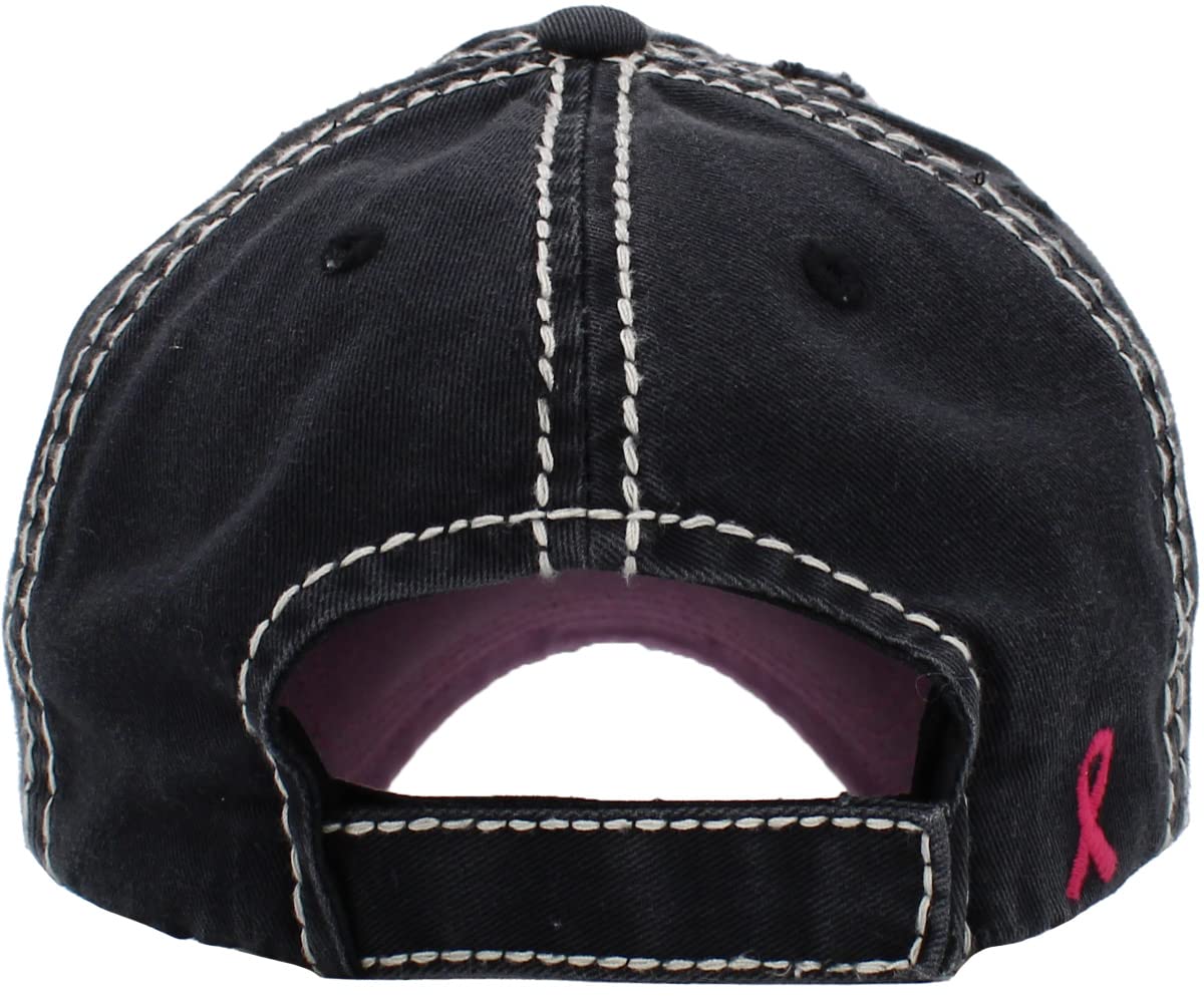 KBETHOS KBV-1182 BLK Pink Ribbon Breast Cancer Awareness Fight Hope Vintage Baseball Cap Hat Women Cotton Adjustable