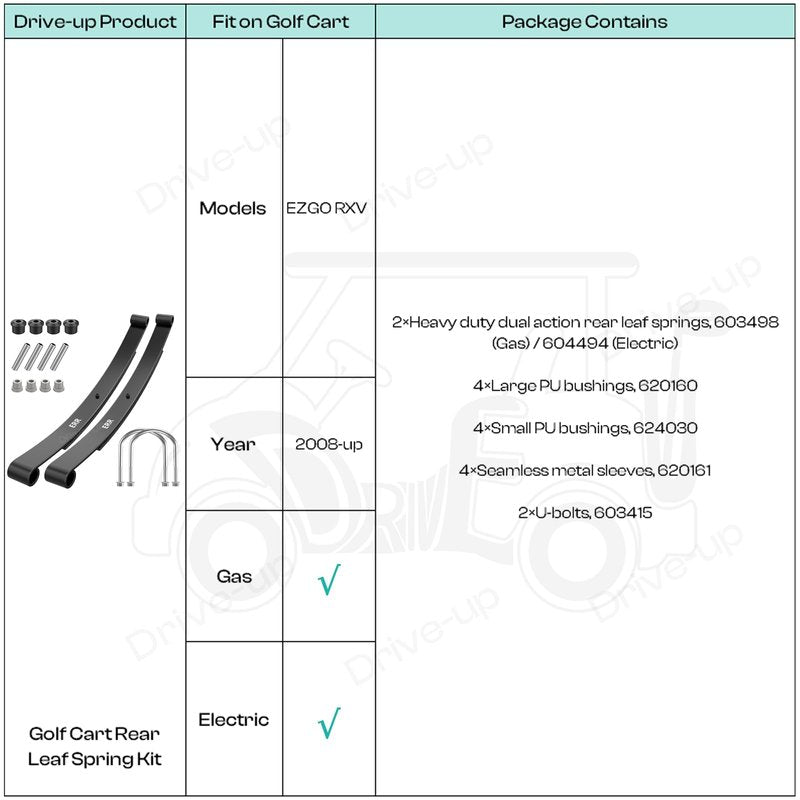 DRIVE UP Golf Cart Heavy Duty Dual Action Rear Leaf Spring Kit for EZGO RXV 2008-Up, Replaces OEM 604494