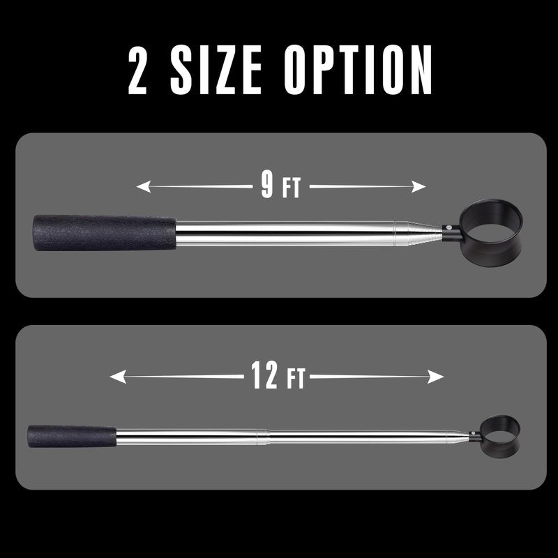 Goashpeaot Premium Press-Lock Golf Ball Retriever – 9Ft / 12Ft / 14.5Ft / 16.3Ft with Reinforced Stainless Steel Shaft & Non-Slip Rubber Grip, Golf Ball Retriever Telescopic for Water (Black, 12Ft)