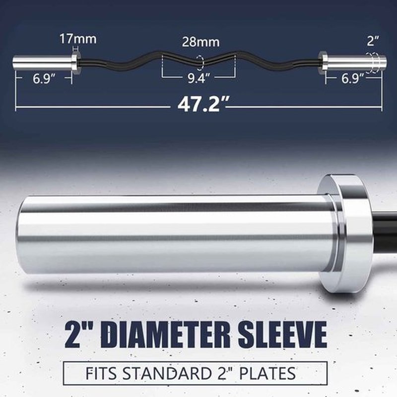 TECHNOAGE Olympic EZ Curl Bar, 47" Curl Bar(500LBS Capacity) 20LB Full Black Solid Chrome Barbell with Copper Sleeve and Bearing for 2-inch Plates