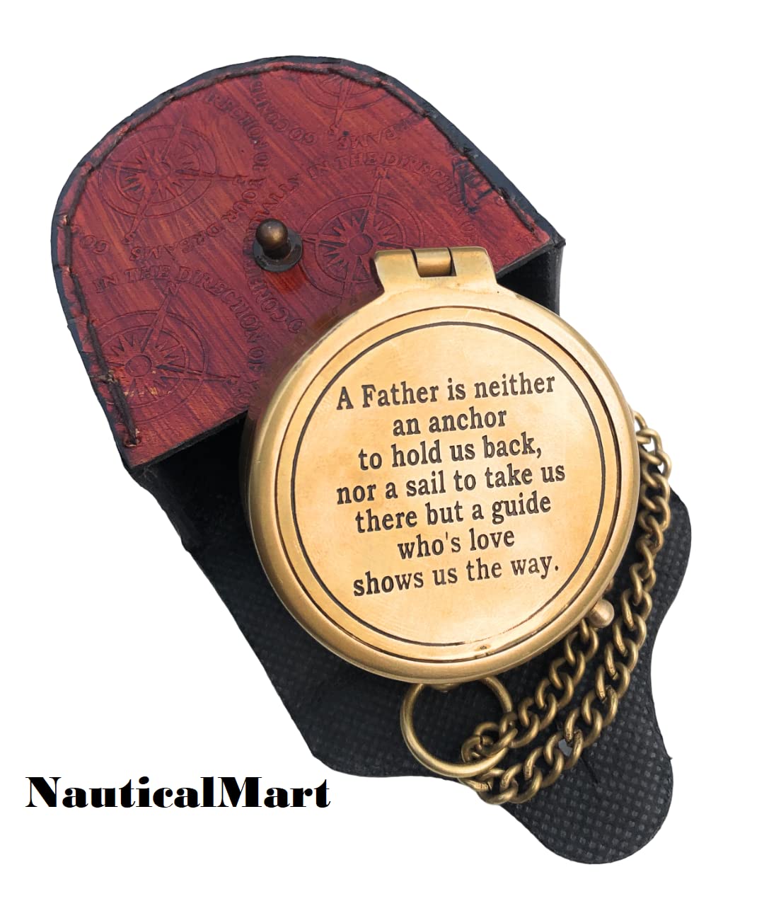 NauticalMart A Father is Neither an Anchor Engraved Compass Best Gift for Dad, Dad's Birthday Gifts, Father's Day Compass with Case