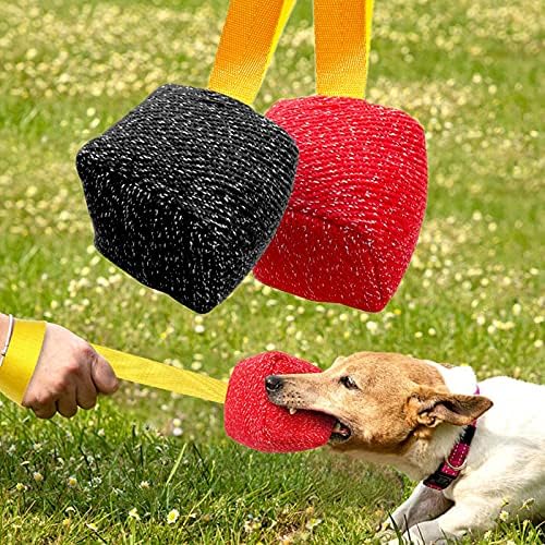 Dog Training Bite Pillow - Jute Tug Toy for Puppies | Safe Interactive Fetch Pad (3.54x3.54 inch, Black)