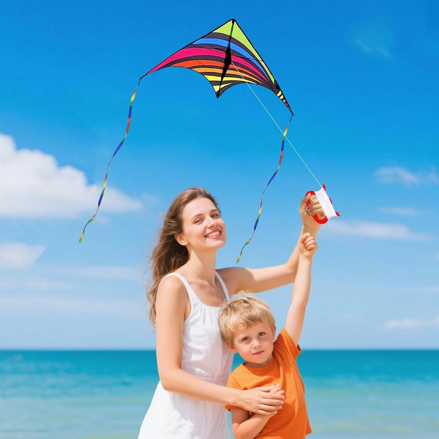 Delta Kite for Kids & Adults - Easy to Fly Colorful Kite for Beach Trips | 300ft String Handle Included