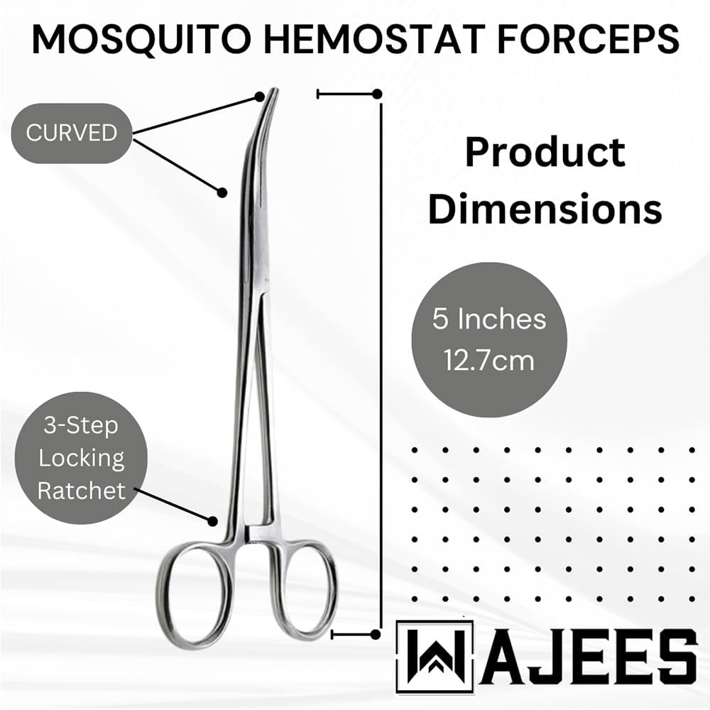 Fishing Forceps Set - Curved & Straight Hemostat 5" 2 Pcs Mosquito Forceps, Locking Small Stainless Steel Tweezers Clamps, Ideal for Fly Tying, Hook Removal, Tackle Box, Crafts & Hobby Use