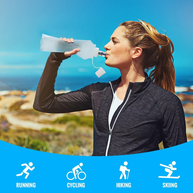 WRELS TPU Collapsible Soft Flask,Lightweight PBA Free Folding Running Water Bottles,Leakproof Durable Hydration Flask for Outdoors (500ml/16.9oz-2 Packs-Light Blue)