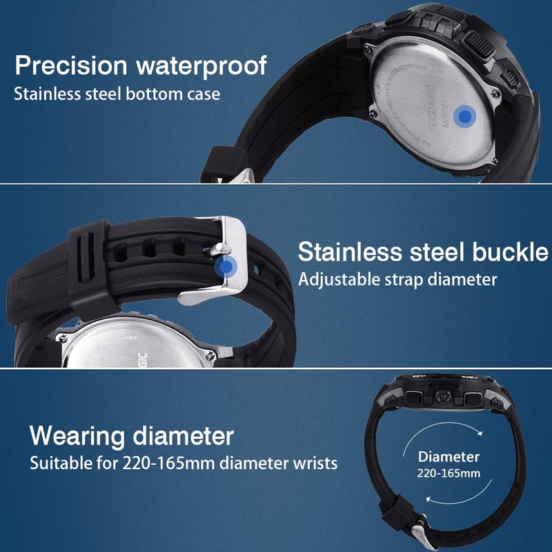 TEKMAGIC 10 ATM Digital Submersible Diving Watch 100m Water Resistant Swimming Sport Wristwatch Luminous LCD Screen with Stopwatch Alarm Function