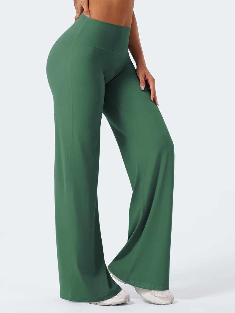 YEOREO Workout Leggings Womens No Front Seam Straight Leggings 33" High Waist Buttery Eddiy Gym Yoga Pants Dark Green M