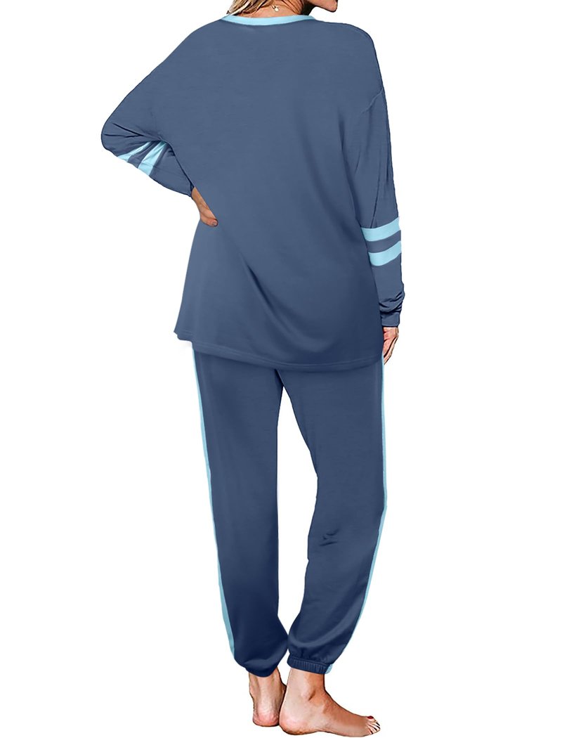 Aloodor Lounge Sets for Women Long Sleeve Sweatshirts and sweatpants 2 Piece Sets Light Blue L