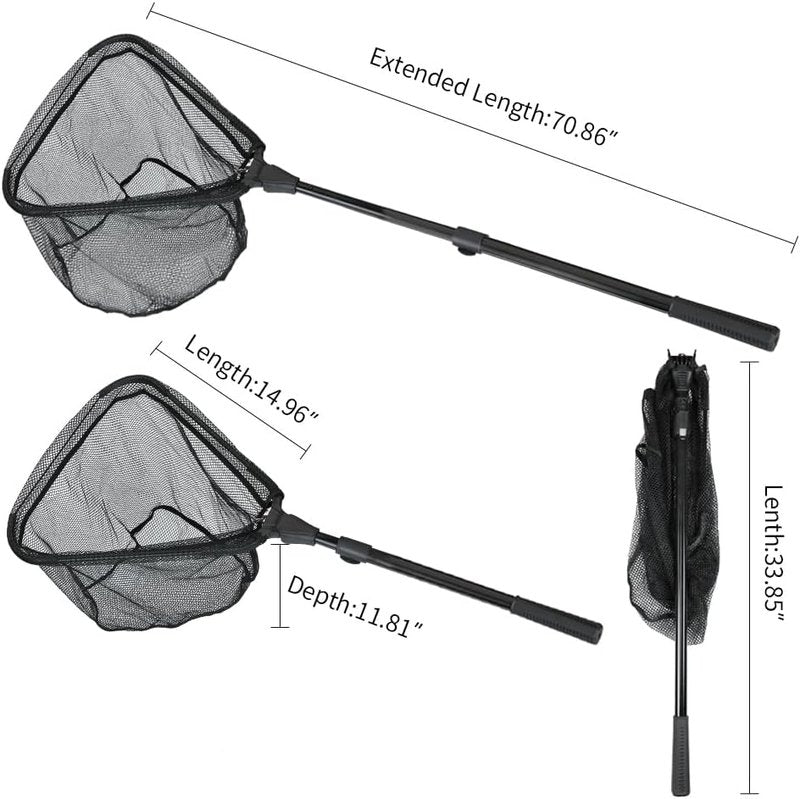 Fishing Landing Net with Telescoping Pole Handle - Extendable 40-63 Inches for Freshwater Fishing