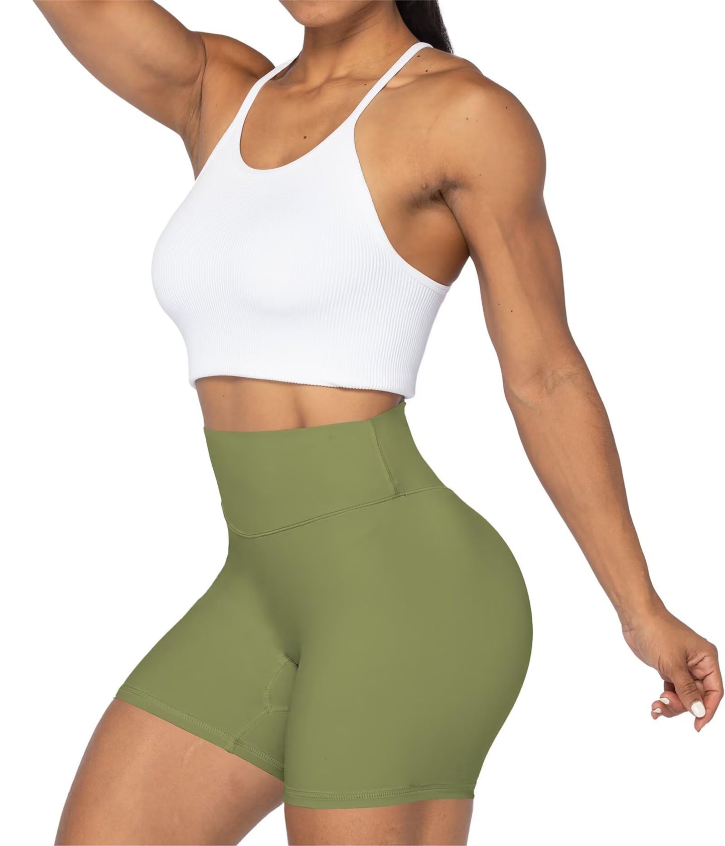 Sunzel Women's Biker Shorts in High Waist Tummy Control with No Front Seam 5" Black+Beige (2 Pack) Small