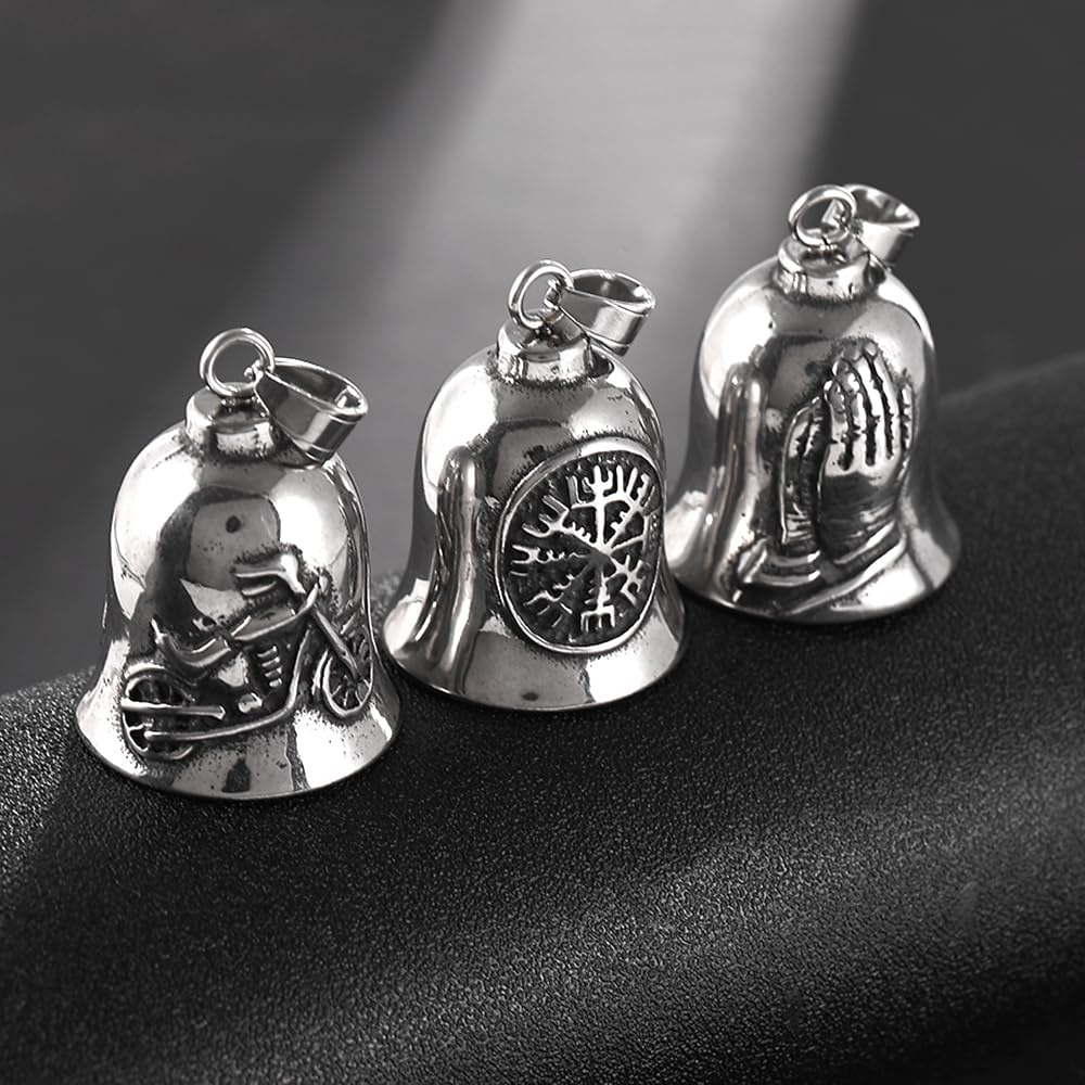 TURTLEDOVE Viking Vegvisir Motorcycle Ride Bell, Stainless Steel Guardian Motorcycle Angel Bell, Gremlin Bell Motorcycle Accessories