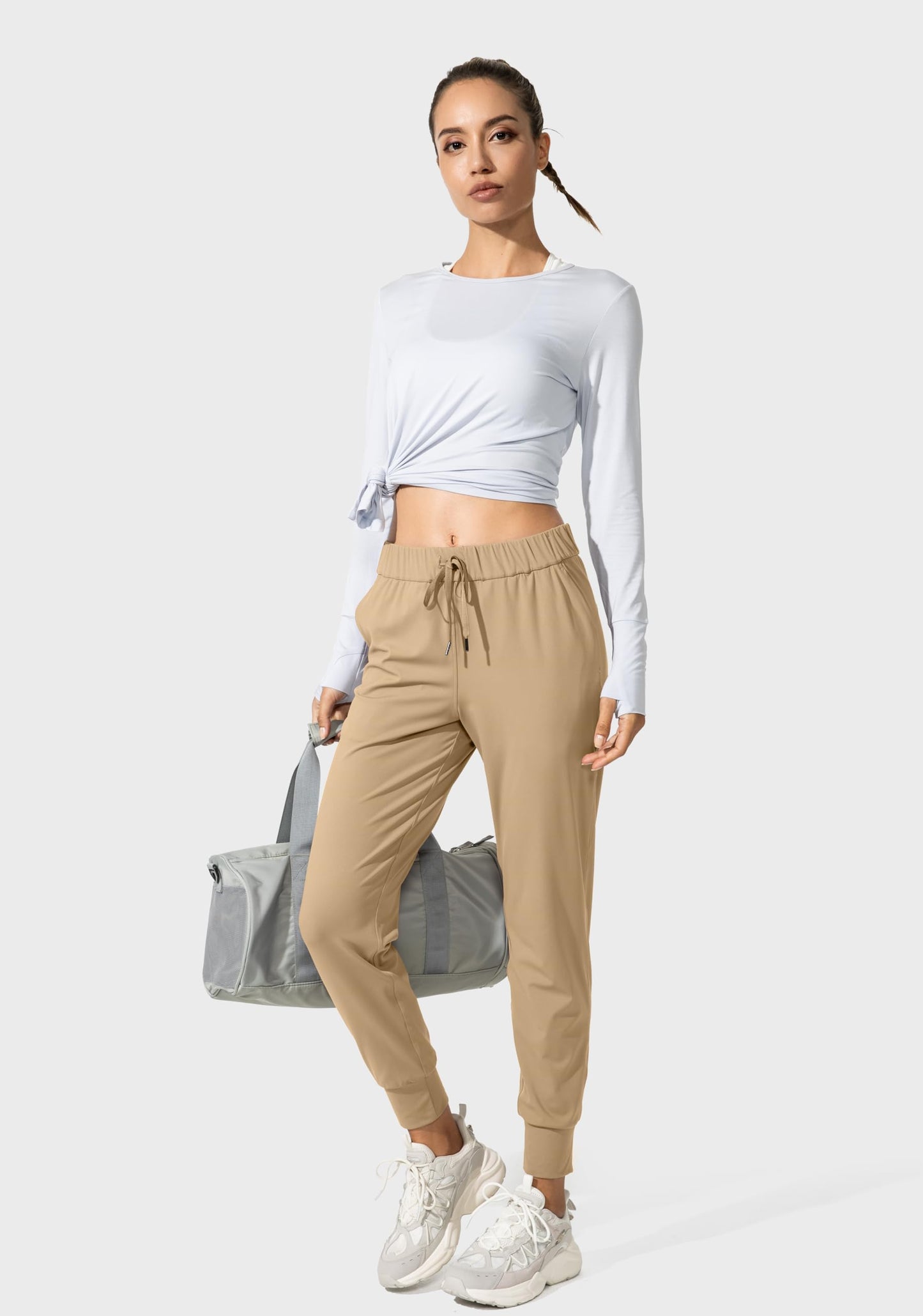 SANTINY Women's Joggers Pants Pockets Drawstring Running Sweatpants for Women Lounge Workout Jogging(Khaki_XS)
