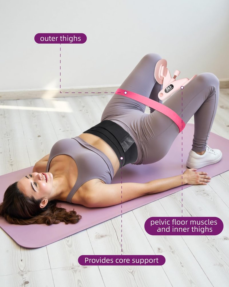 Mexlyca Thigh Trainer, Pelvic Floor Muscle Trainer Adjustable Resistance Inner Thigh Exerciser, Upgraded 360ยฐ LED, Kegel Trainer for Postpartum Rehabilitation 20LB Resistance Band