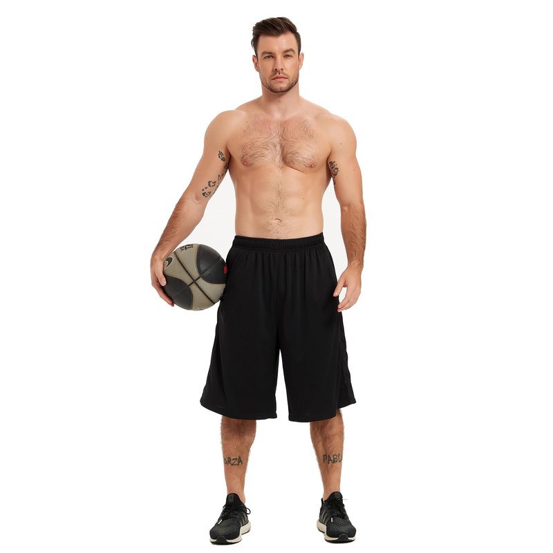 HQUEC Men's 12" Basketball Shorts Long Athletic Workout Gym Mesh Shorts Below Knee Loose-Fit with Pockets Black 2XL