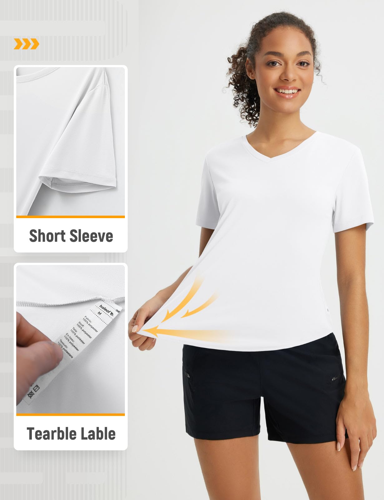baleaf Women’s Sun Shirt Short Sleeve Lightweight Quick Dry UPF 50+ V Neck Loose Fit Workout Top Running Hiking Travel White M