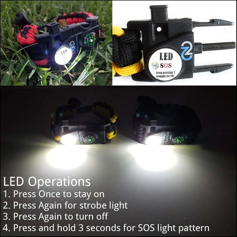 Survival Paracord Bracelet Set - 550 Grade with SOS LED Light, Fire Starter, Compass & Whistle | Adjustable for Men & Women