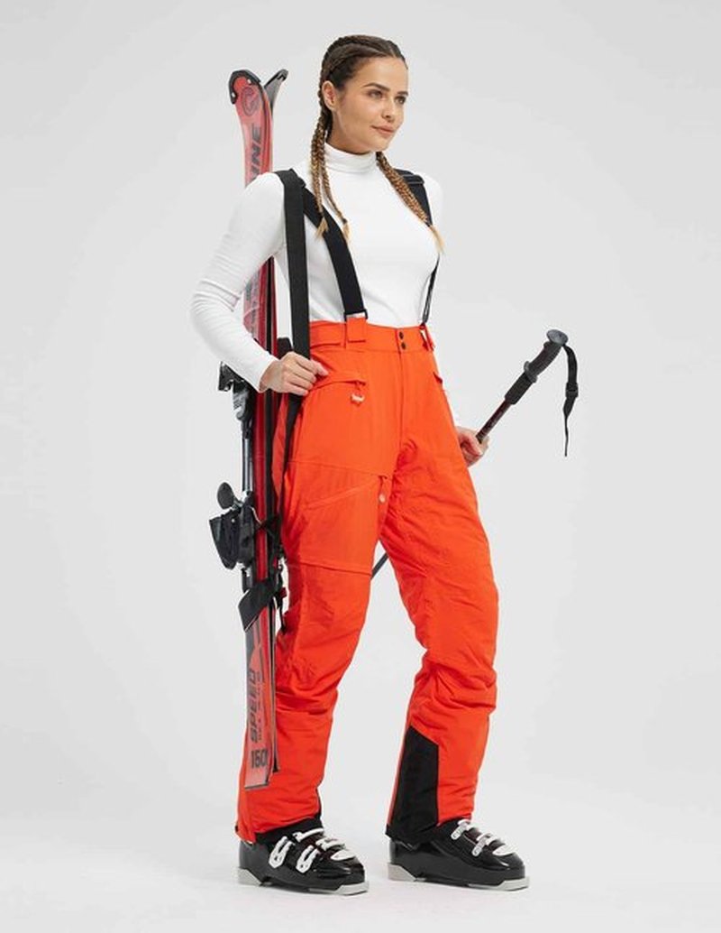 fit space Women's Ski Pants Waterproof 15,022mm Deachable Stretch Suspenders Winter Alpine Snowboarding Pants (Carrot,Large)