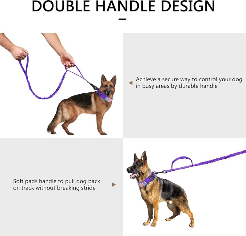 Tactical Dog Collar - Adjustable Military Nylon with Control Handle & Heavy Metal Buckle | Purple Set, Large