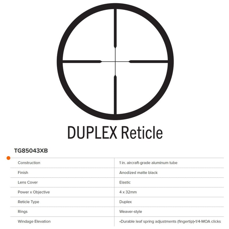 TRUGLO BUCKLINE Tactical Hunting Shooting Durable Waterproof Fogproof 1" Aluminum Tube Riflescope with Weaver-Style Mount Rings & Elastic Lens Covers Included, 4 x 32mm, Duplex Reticle