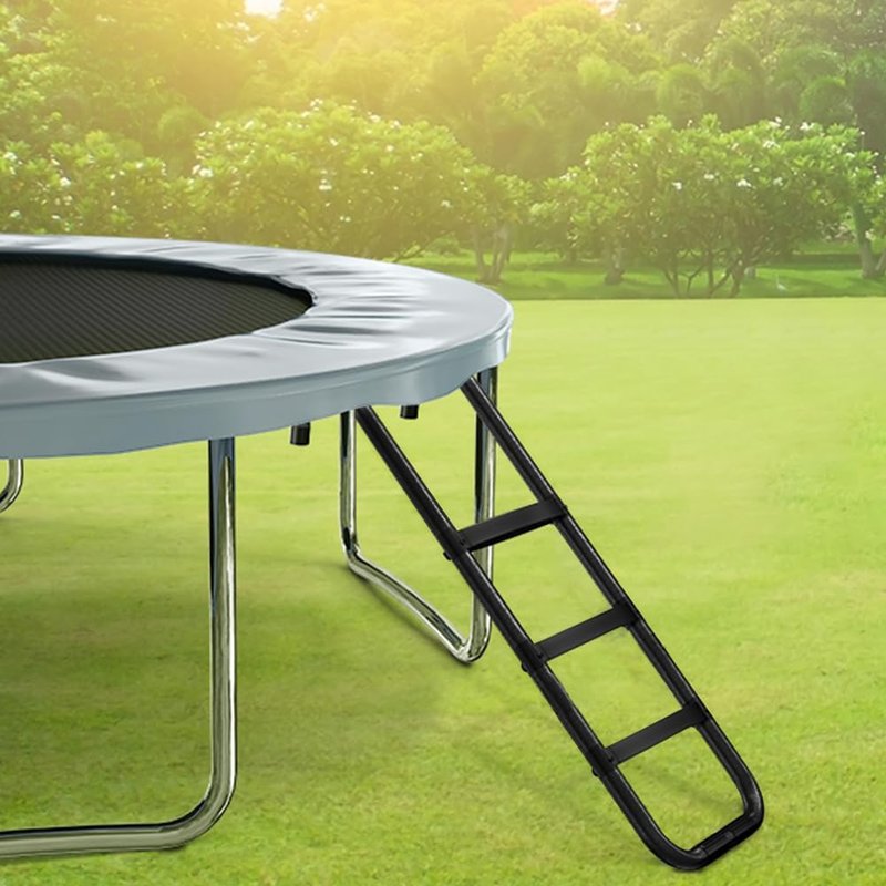 Eurmax USA Universal Trampoline Ladder,240 lbs Capacity,3 Wide Skid-Proof Steps&Shoe Storage Pocket,UV-Resistant Steel Stairs for Kids,Heavy Duty Universal Hook Fit,Trampoline Accessories for Children
