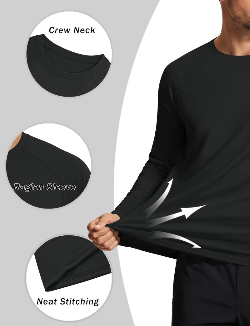 MAGCOMSEN 2 Pack Men's Long Sleeve Shirts Sun Protection UPF 50+ UV SPF Dry Fit T-Shirt for Swim Athletic Black XL