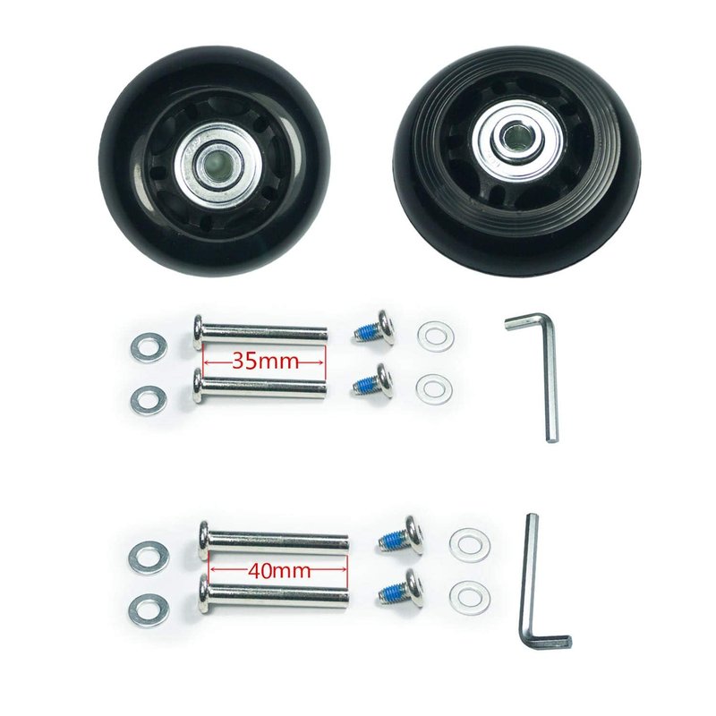 Ricrrover Luggage Suitcase Wheels Replacement Kit OD 90 * 24mm/3.54 * 0.94in w/ 6mm abec 608zz skate Inline Outdoor Skate Wheels, Set of (2) (OD:90 W:24 ID:6 Axles:35/40mm)