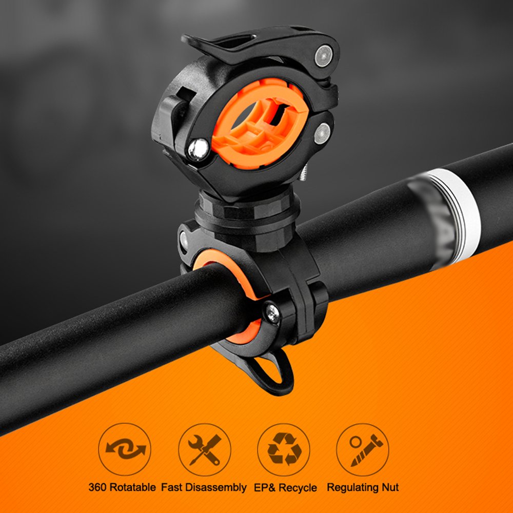 Vonpri [3 Pack Flashlight Holder, Mount Bicycle Mounting Bracket Flashlight Holder Torch Clip 360º Rotation (Orange)