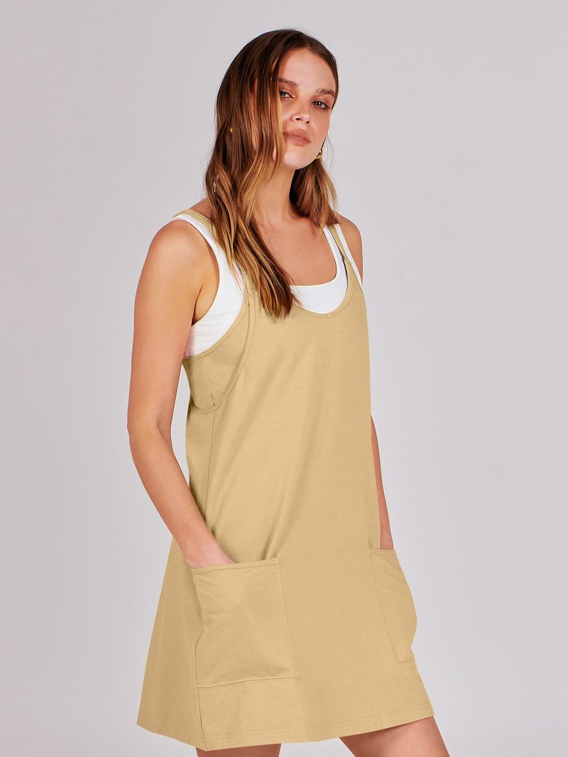 ANRABESS Women Athletic Dress Summer Tennis Workout Active Sports Mini Romper Dress Built in Shorts Travel Vacation Clothes Light Yellow Medium
