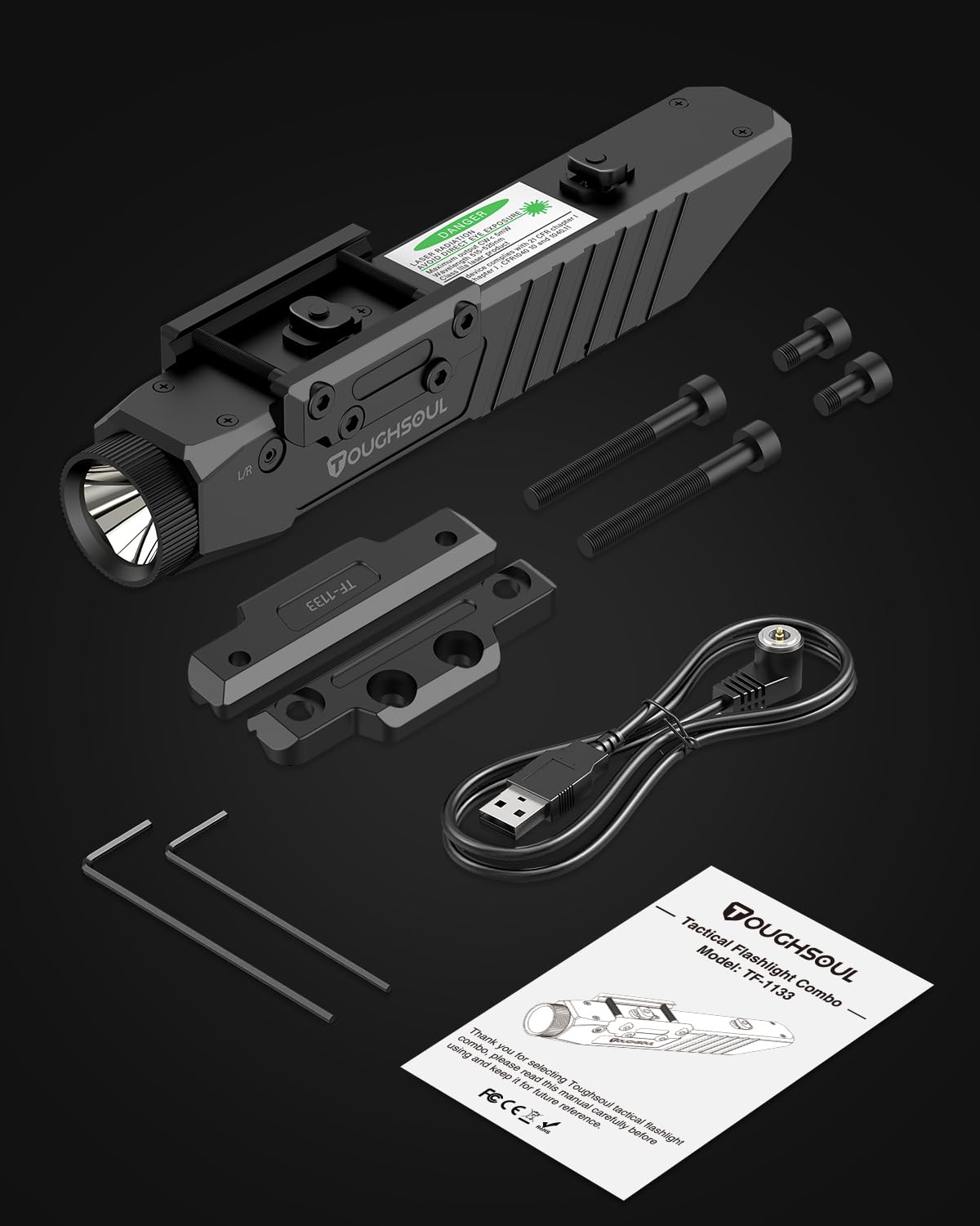 TOUGHSOUL Mlok Picatinny Tactical Flashlight with Blue Laser Sight Combo