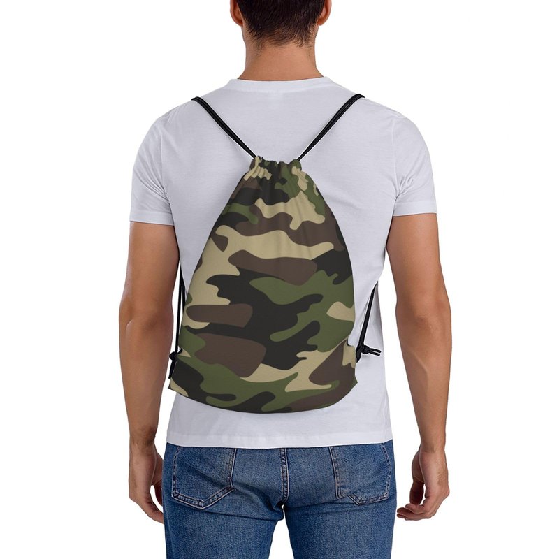 AIMASTZ Green Brown Camo Unisex Drawstring Backpack Bag Sport Gym Travel Swim Sackpack