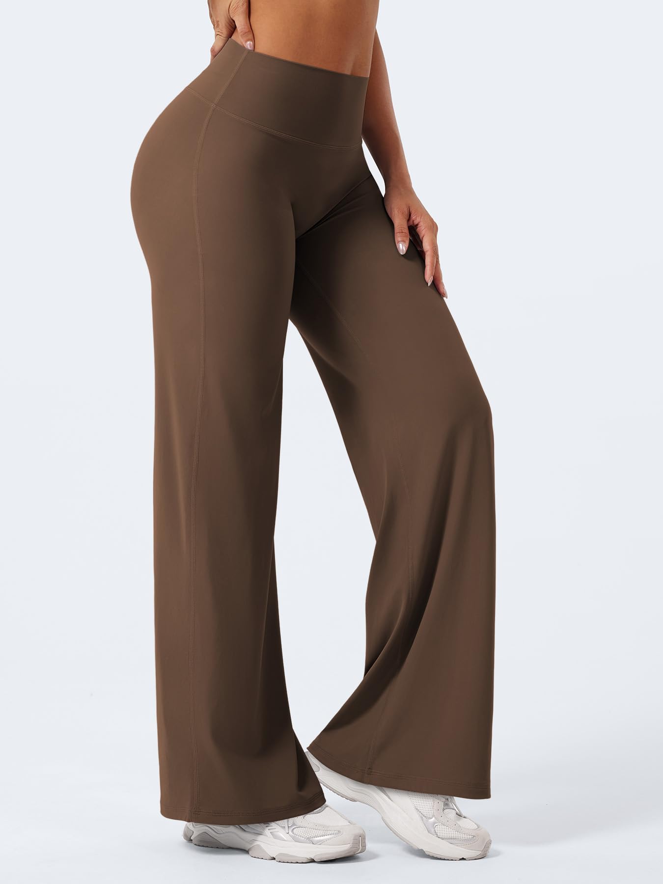 YEOREO Workout Leggings Womens No Front Seam Straight Leggings 31.5" Thin Fleece High Waist Buttery Eddiy Gym Yoga Pants Brown XL