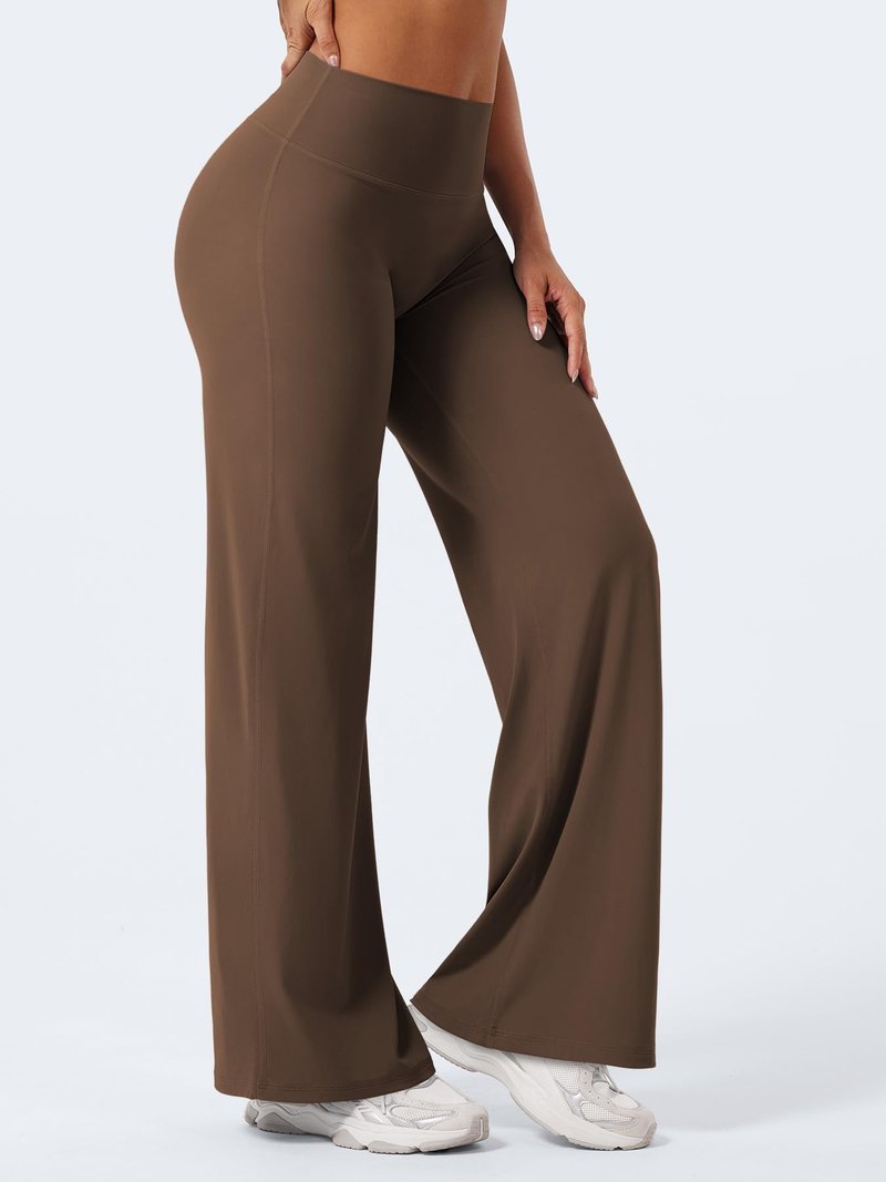 YEOREO Workout Leggings Womens No Front Seam Straight Leggings 31.5" Thin Fleece High Waist Buttery Eddiy Gym Yoga Pants Brown S