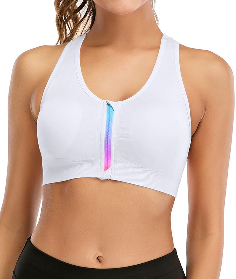Womens Zip Front Sports Bra Wireless Post-Surgery Bra Racerback Yoga Sports Bras