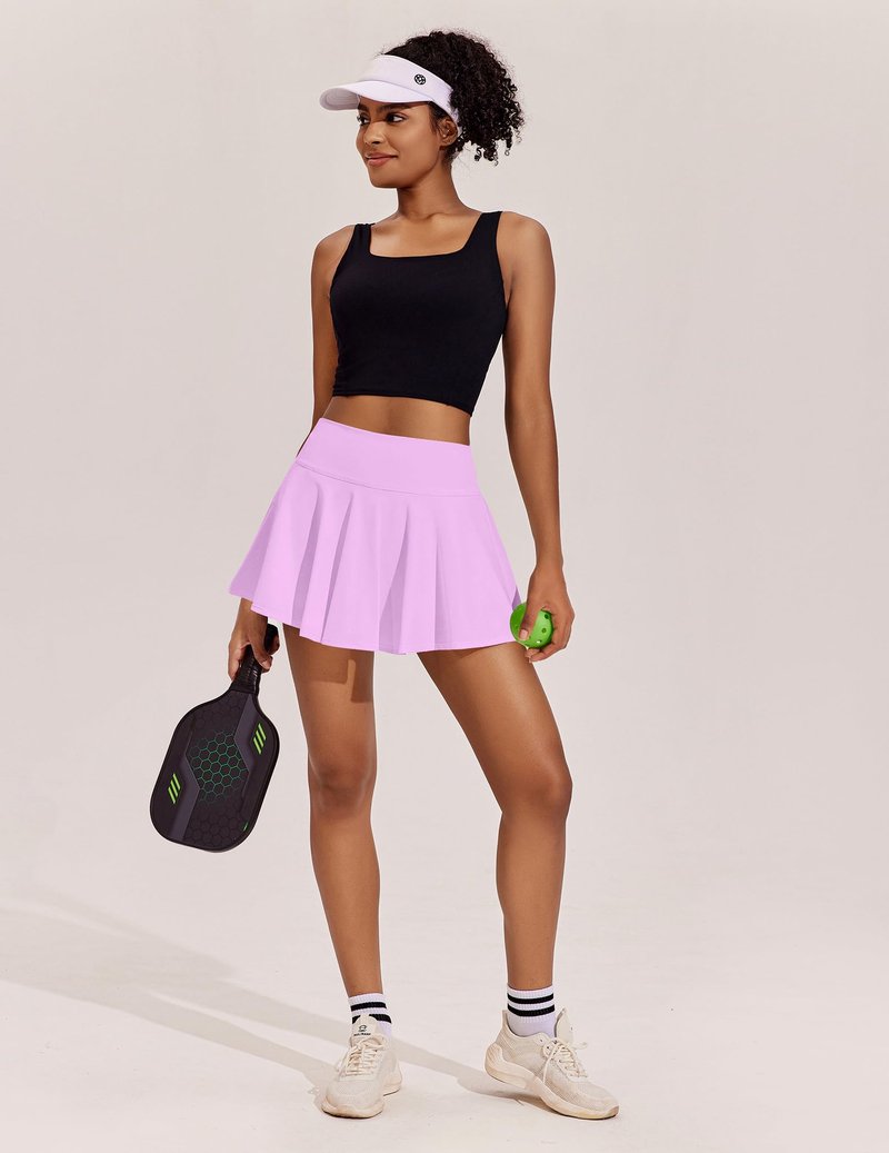 PINSPARK Golf Skirts for Women Pleated Tennis Skirt with Pockets Stretchy Athletic Skort Moisture Wicking Workout Skirt, Light Pink XL