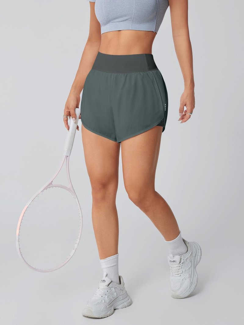 LALA BIRDS Women's Athletic Running Shorts High Waisted with Pockets, Women 3" Workout Dolphin Gym Yoga Beach Shorts (US, Alpha, Medium, Regular, Regular, Dark Grey)
