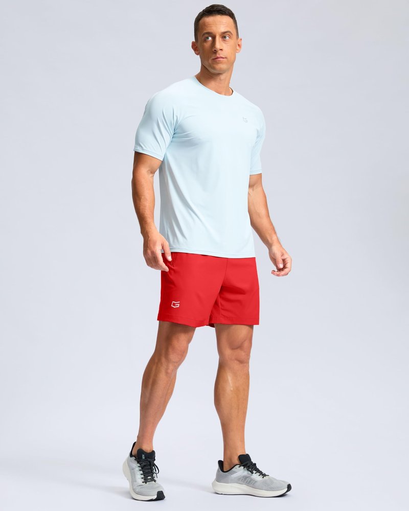 G Gradual Men's Athletic Running Shorts with Zipper Pockets Quick Dry 7"/ 5"/ 9" Workout Gym Shorts for Basketball Hiking(Deep Red,5S)