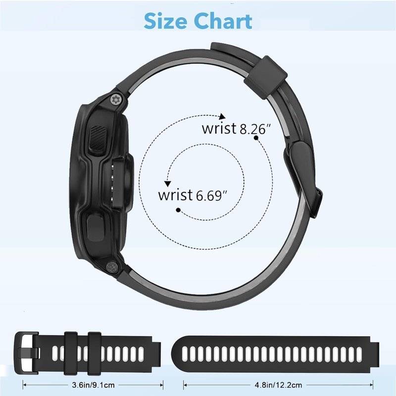 Waterproof Bands Compatible with Garmin Forerunner 735XT / Garmin Forerunner 235 / Garmin Approach S20, Classic Soft Sports Replacement Wristbands (Black Withe)